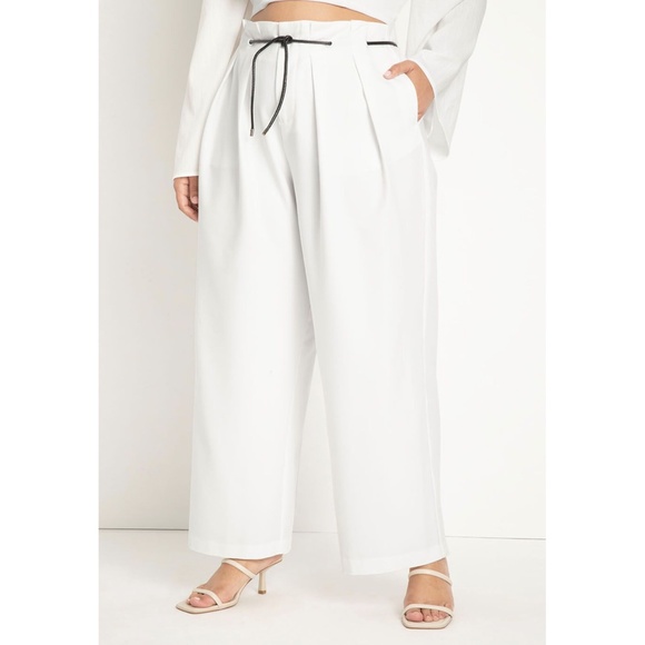 NEW Eloquii Tie Detail Wide Leg Pants in Snow White Sz. 18 - Picture 4 of 5